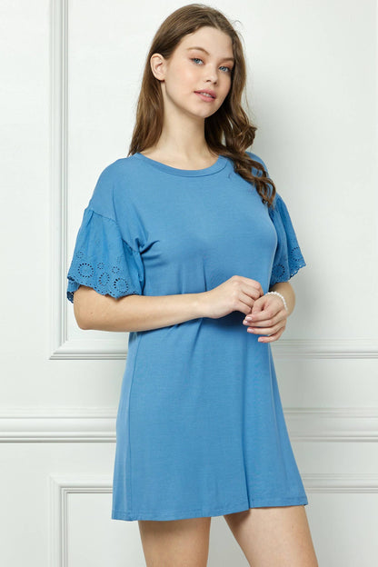 Eyelet Ruffle Sleeve Mini Dress