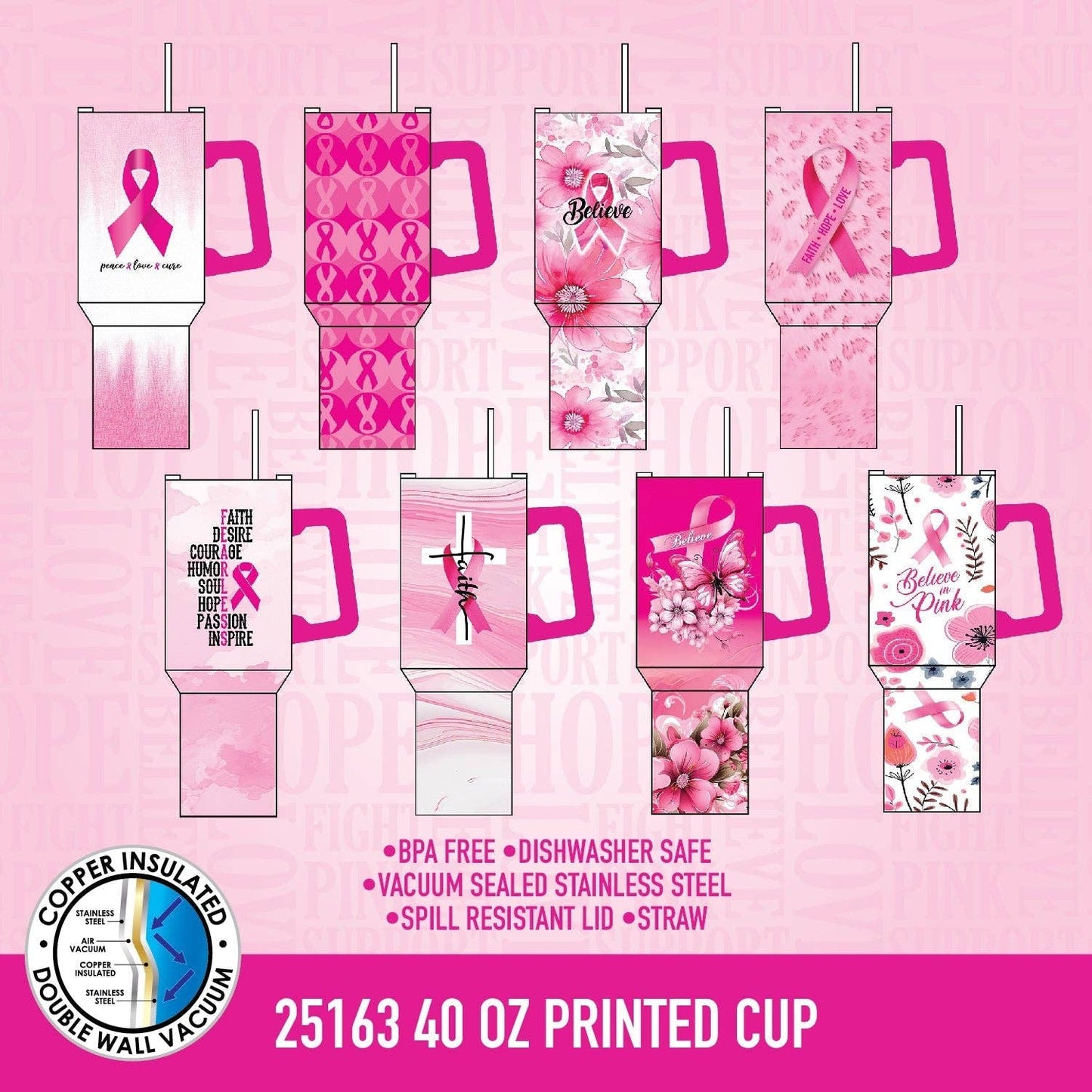 Insulated Cup 40 oz PINK Awareness