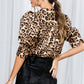 Leopard-Print Collared Puff Sleeve Satin Blouse