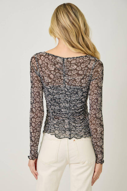 Lettuce Hem Mesh Print Top - Southern Sassy Boutique