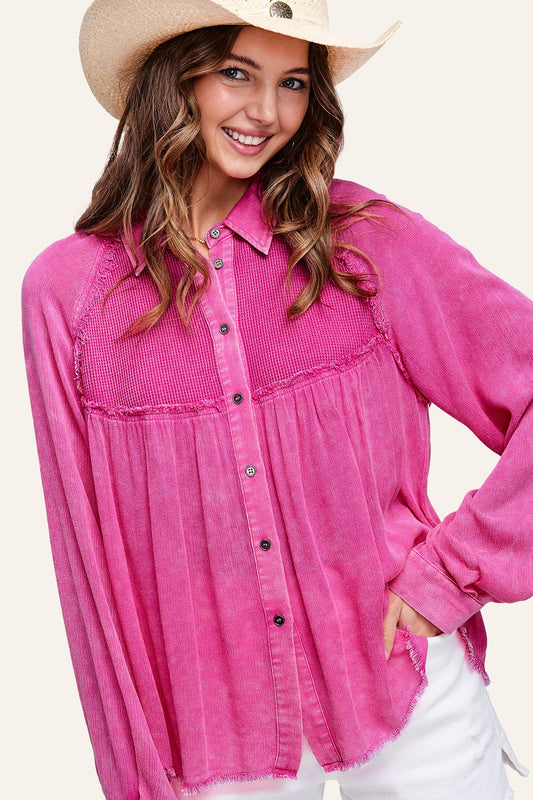 Soft Washed Button Down Waffle Textured Gauze Shirts