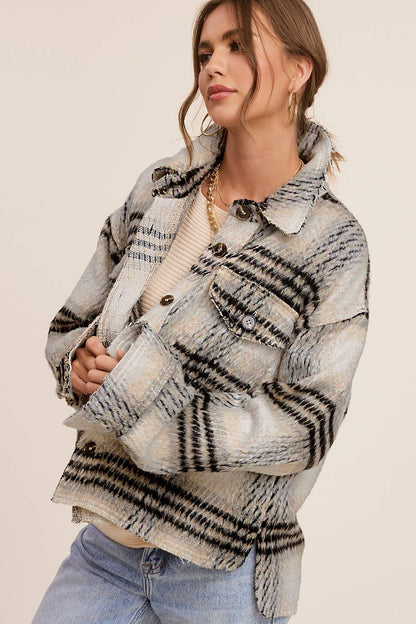 Plaid Patterned Soft Brushed Button-Down Jacket