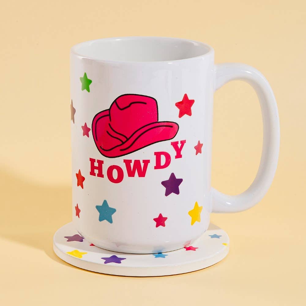 Howdy Western Cowboy Hat 15Oz Mug With Matching Coaster Gift