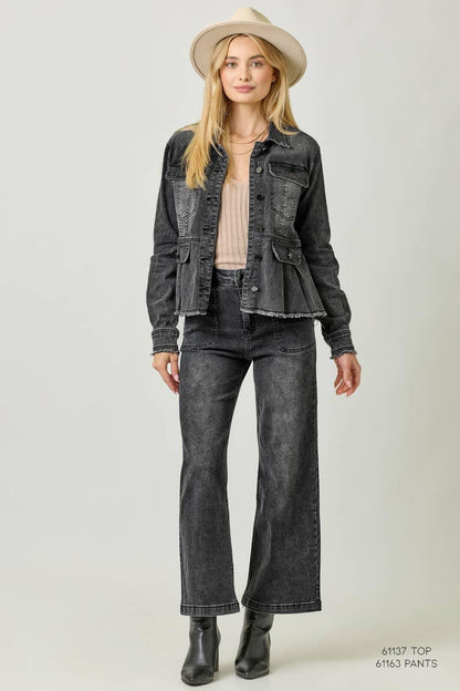 Washed Denim Peplum Jacket - Southern Sassy Boutique