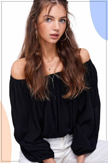 Off Shoulder Balloon Sleeve Top - Southern Sassy Boutique