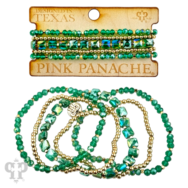 Square and round faceted bead bracelet stack