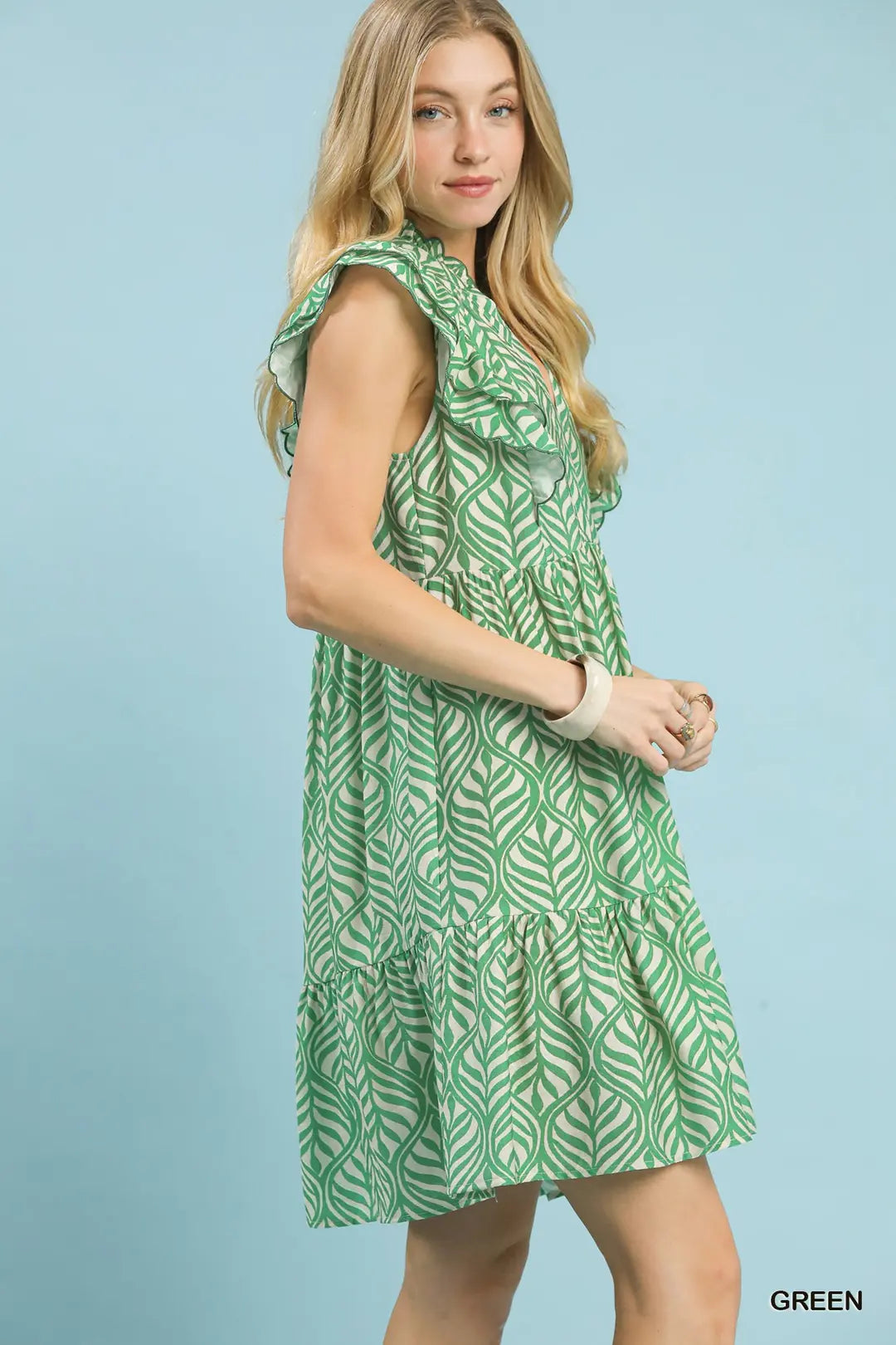 Leaf Print Tiered Mini Dress