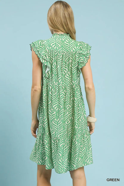 Leaf Print Tiered Mini Dress