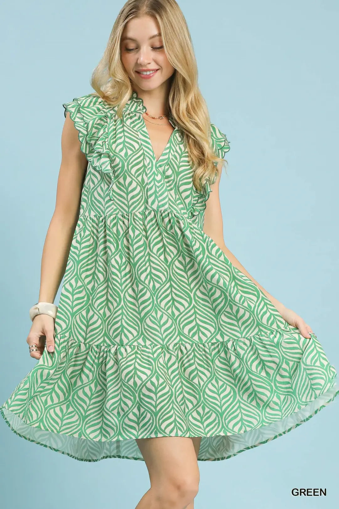 Leaf Print Tiered Mini Dress