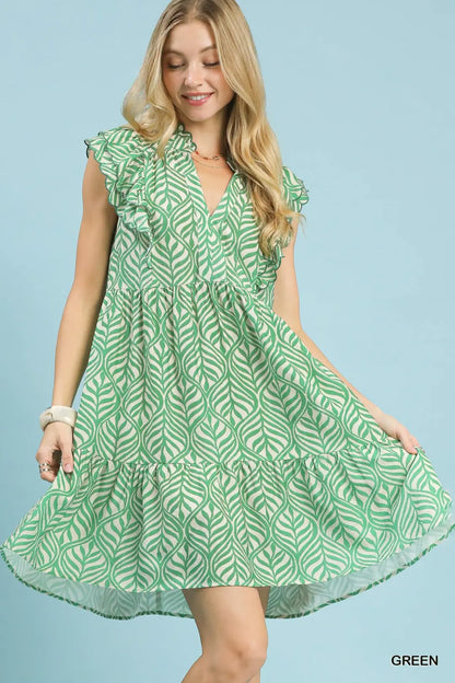 Leaf Print Tiered Mini Dress