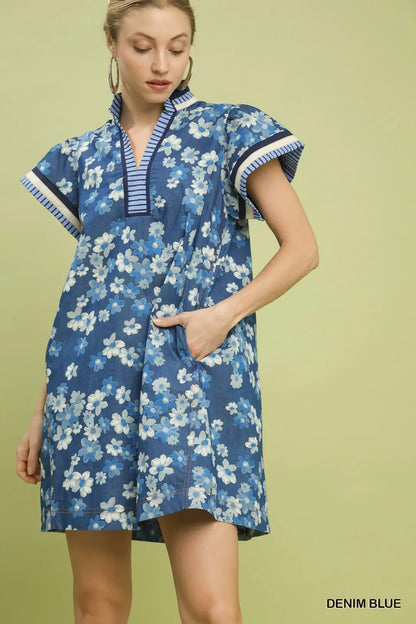 Floral Print & Stripe Dress