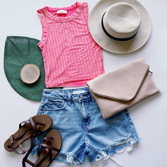 `.0723 Ribbed Sleeveless Crop Tank Top SI-25603 - Southern Sassy Boutique