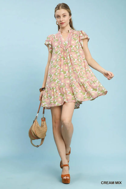 Kiwi Floral Print Tiered Mini Dress