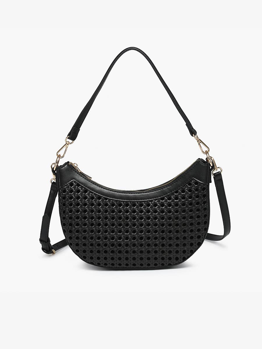 Half-Moon Rattan Crossbody with Contrast