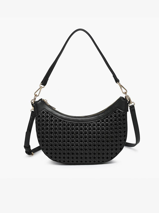 Half-Moon Rattan Crossbody with Contrast
