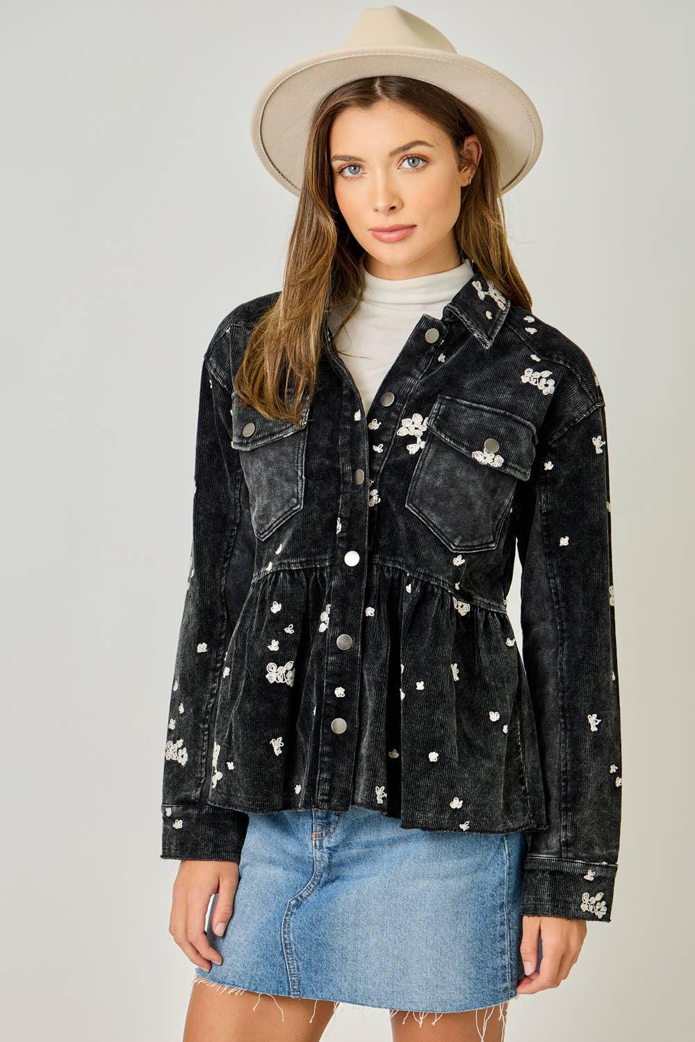 Washed Terry Mix Peplum Jacket - Southern Sassy Boutique