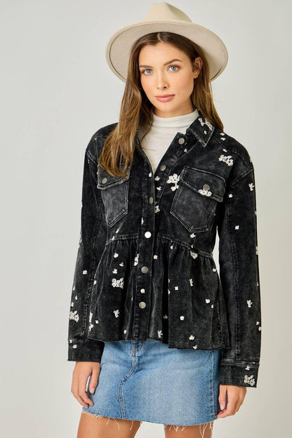 Washed Terry Mix Peplum Jacket - Southern Sassy Boutique