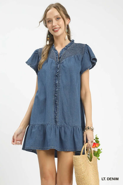 Washed Denim Babydoll Dress
