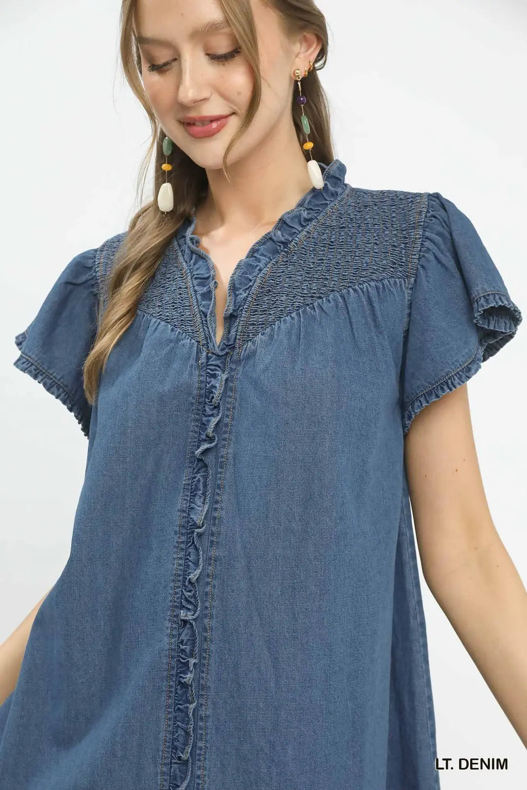Washed Denim Babydoll Dress
