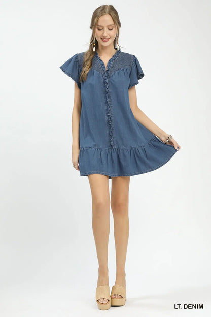 Washed Denim Babydoll Dress