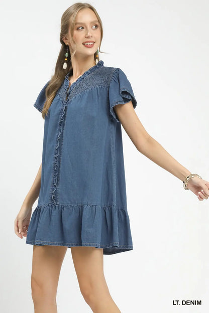 Washed Denim Babydoll Dress