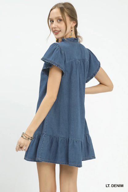 Washed Denim Babydoll Dress