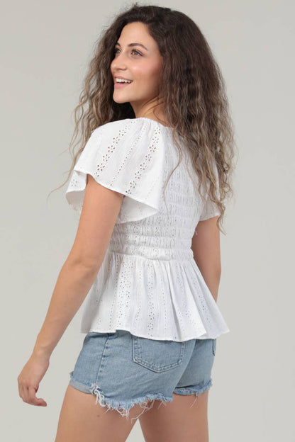 Eyelet Embroidered Smocked Bodice