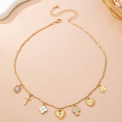 Charm Necklace with crosses hearts flowers clovers