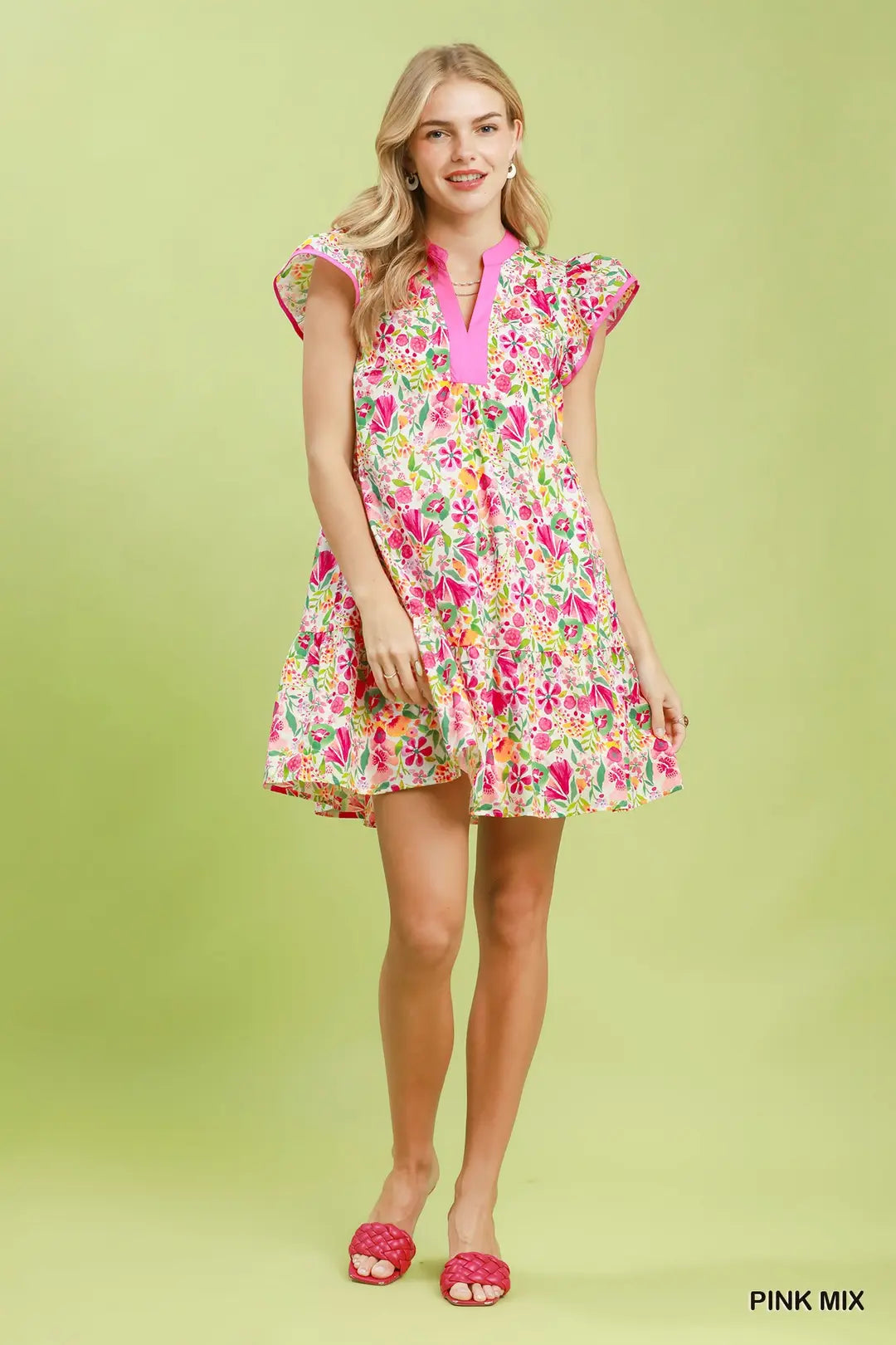 Floral Flutter Sleeve Tiered Mini Dress