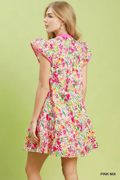 Floral Flutter Sleeve Tiered Mini Dress