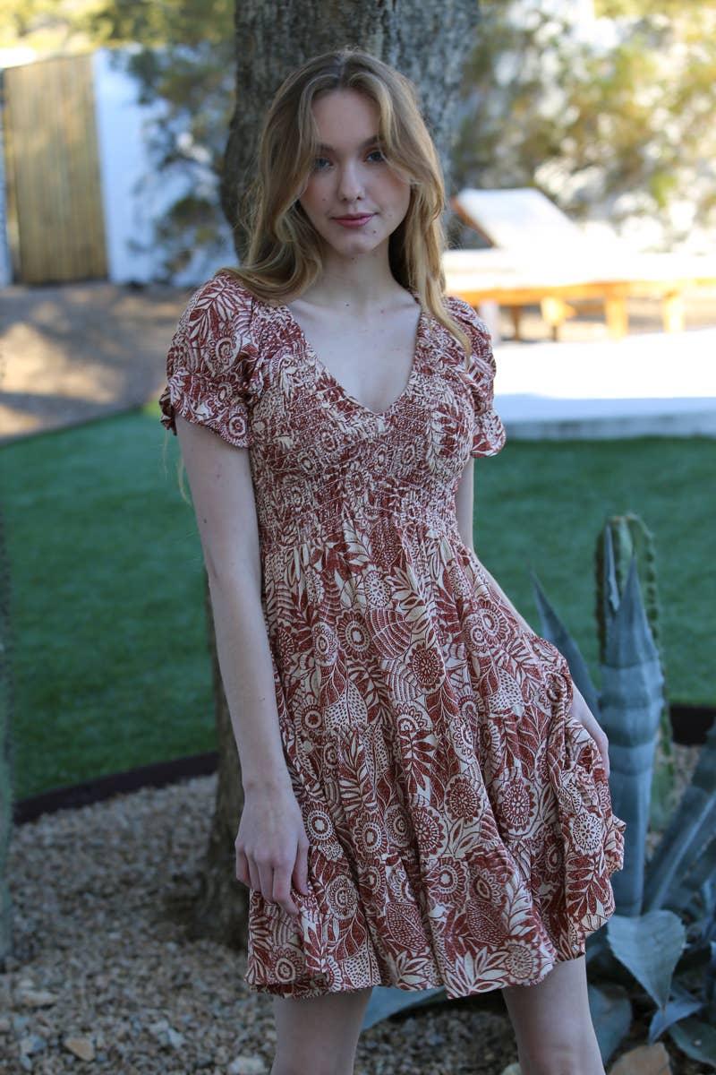 V NECK SMOCKED BODICE DRESS - Southern Sassy Boutique