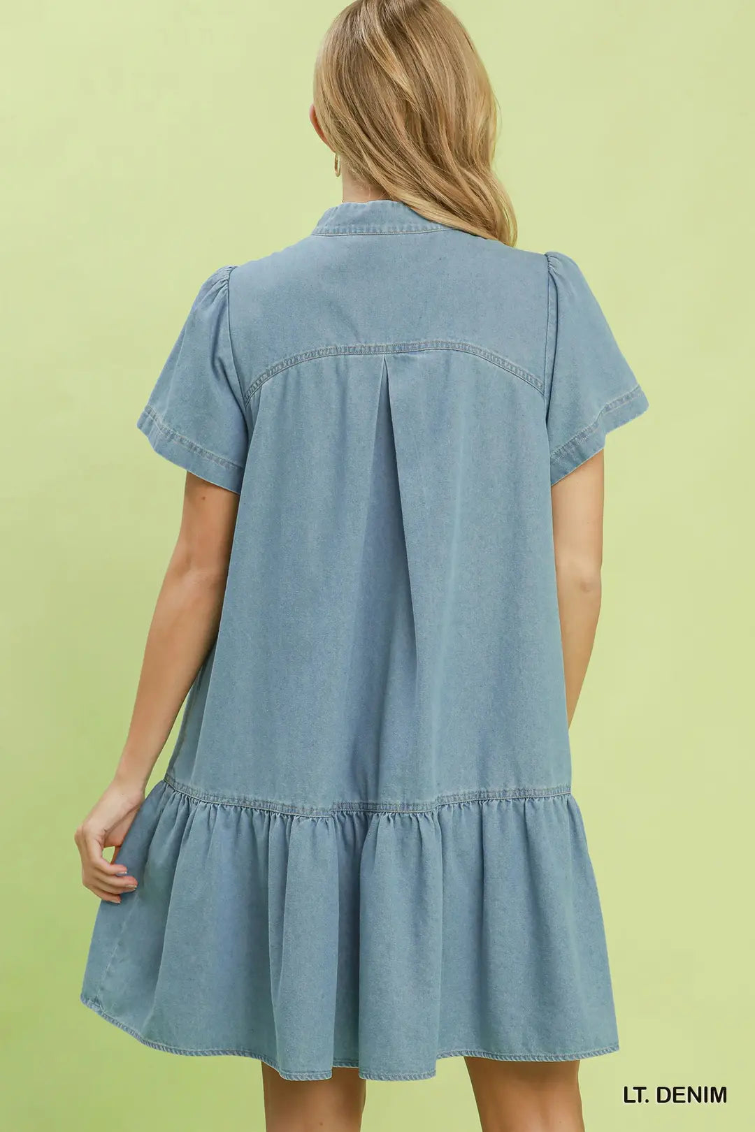 Ruffle Hem Mini Denim Dress