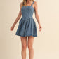 STAR PRINTED DENIM FLARED MINI DRESS