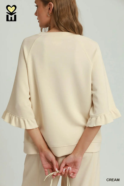 Luxe Knit Round Neck Ruffle Raglan Top