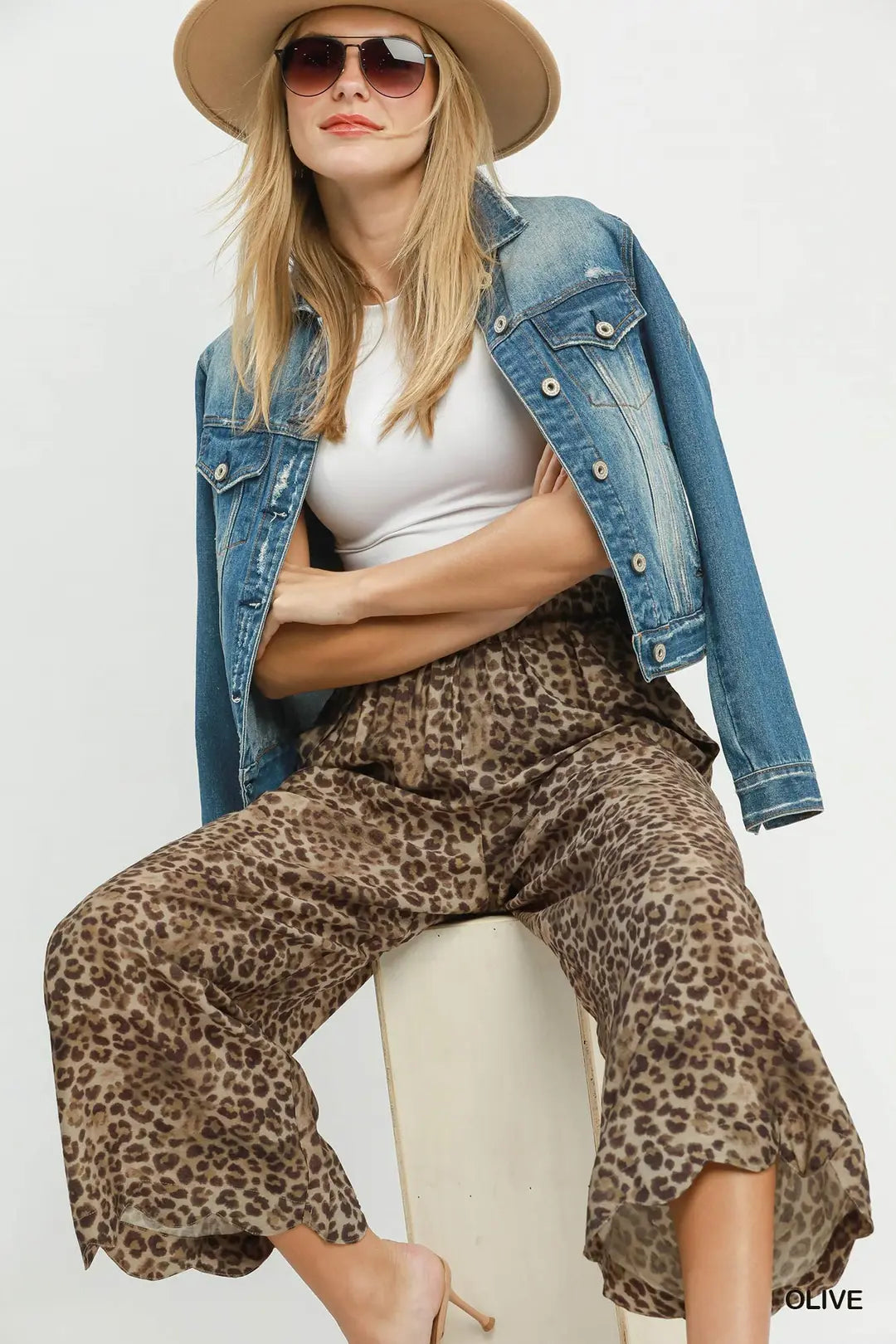 Leopard Print Scallop Wide Leg Pants