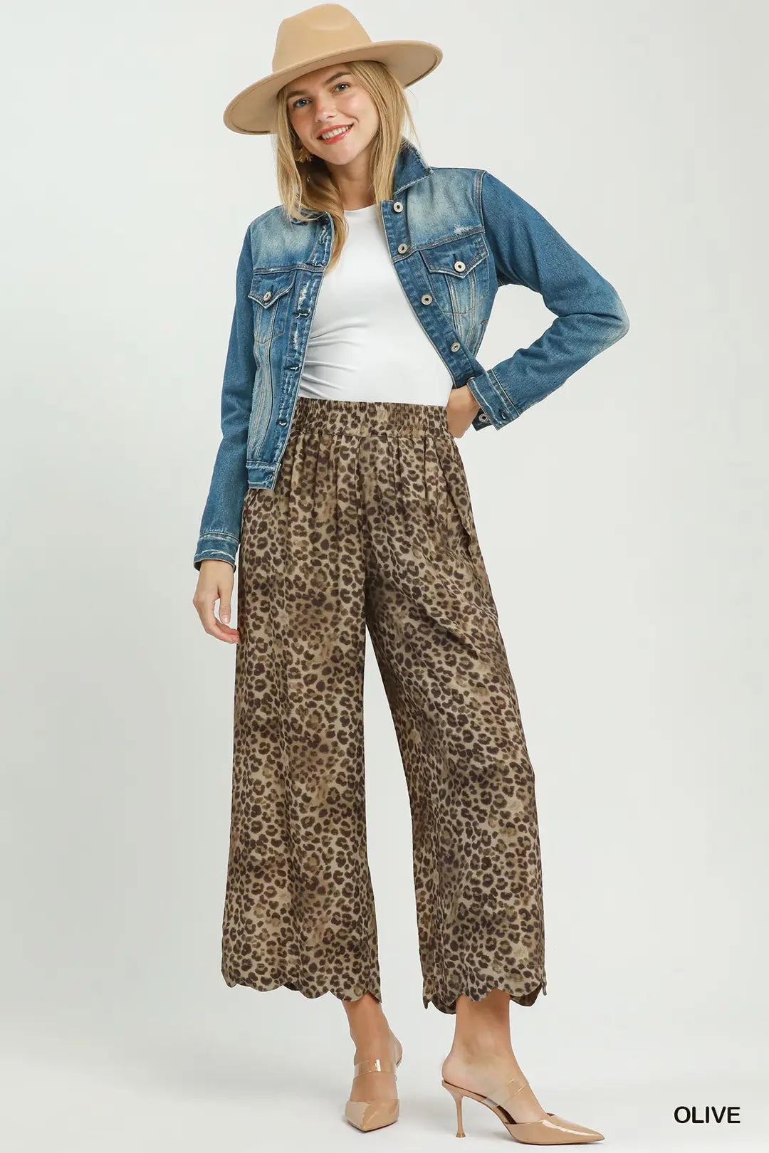 Leopard Print Scallop Wide Leg Pants