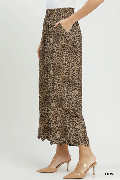 Leopard Print Scallop Wide Leg Pants