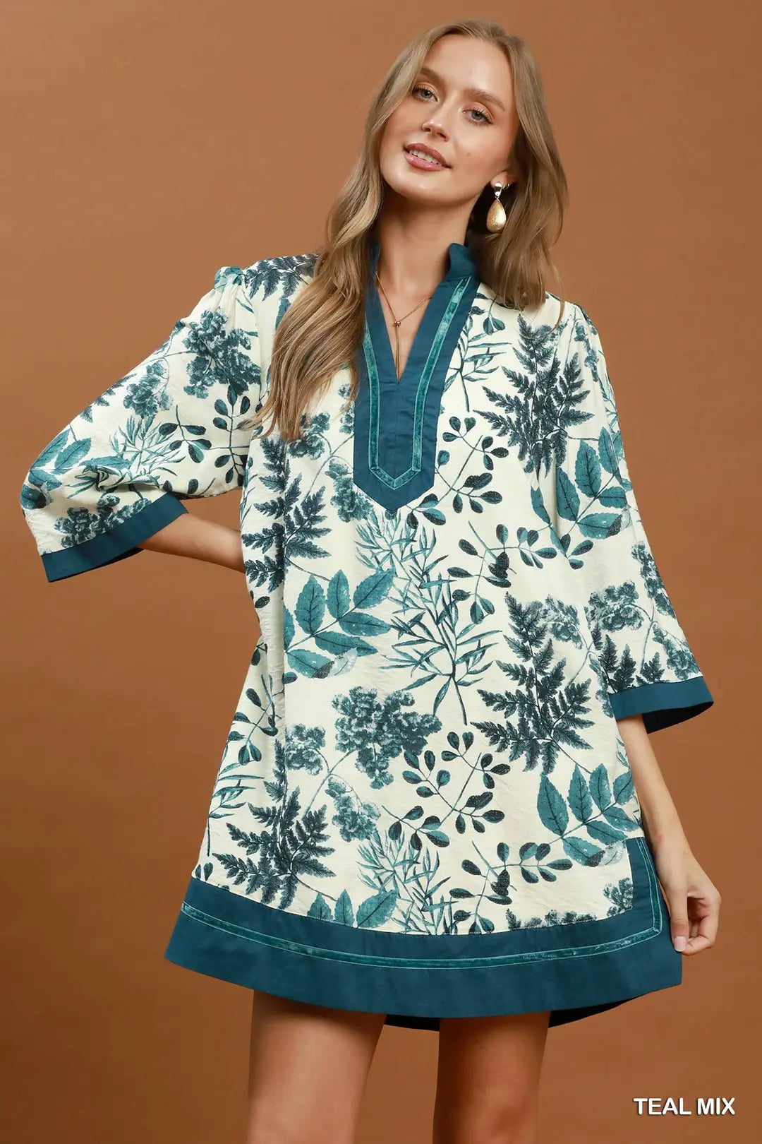 Botanical Print Contrast Trim Dress