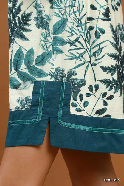 Botanical Print Contrast Trim Dress