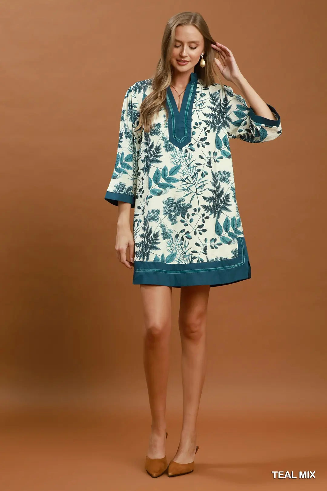 Botanical Print Contrast Trim Dress