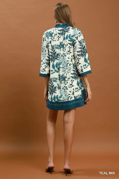 Botanical Print Contrast Trim Dress
