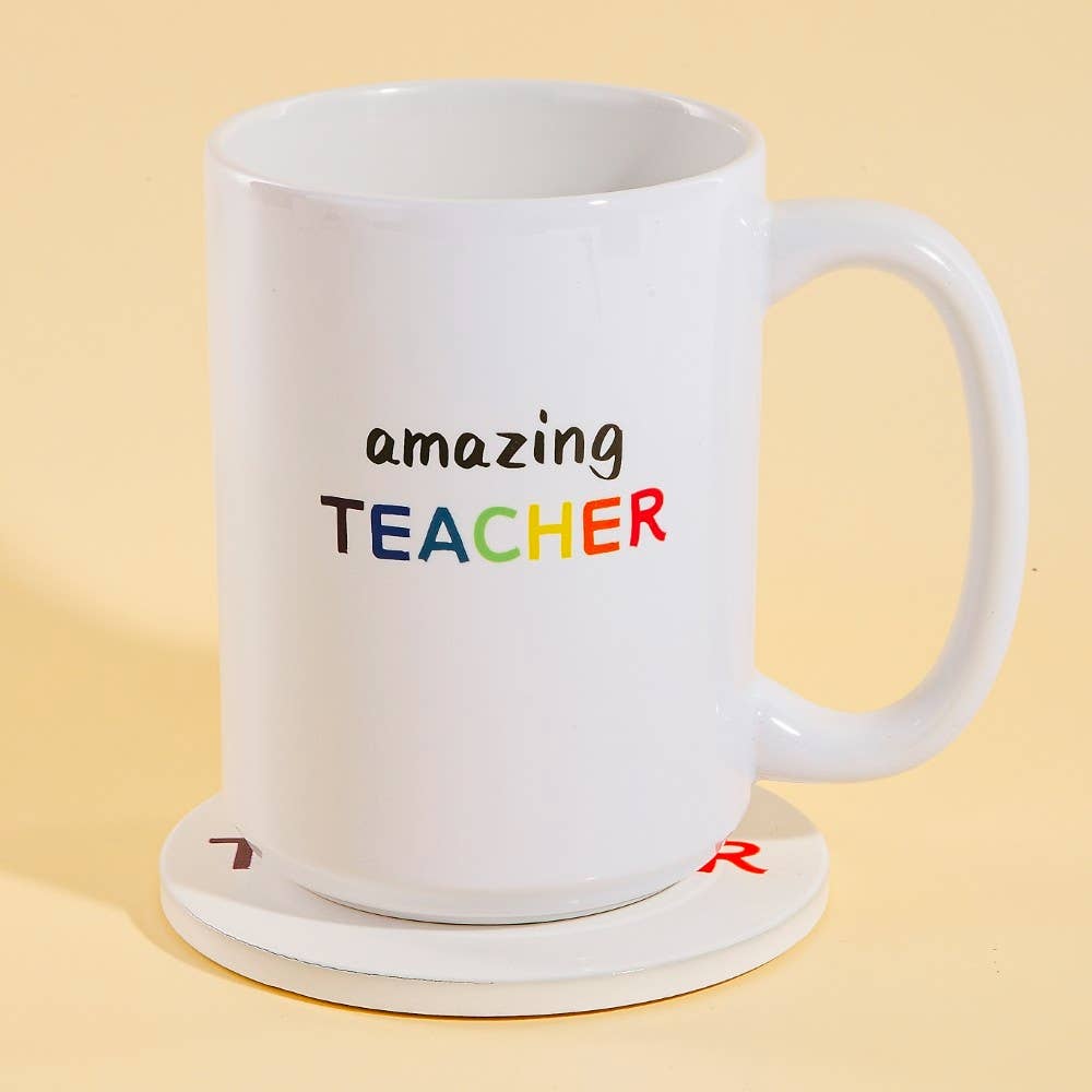 Amazing Teacher 15 Oz Mug With Matching Coaster Gift Set