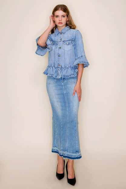 RUFFLE SLEEVE CROP JACKET - Southern Sassy Boutique