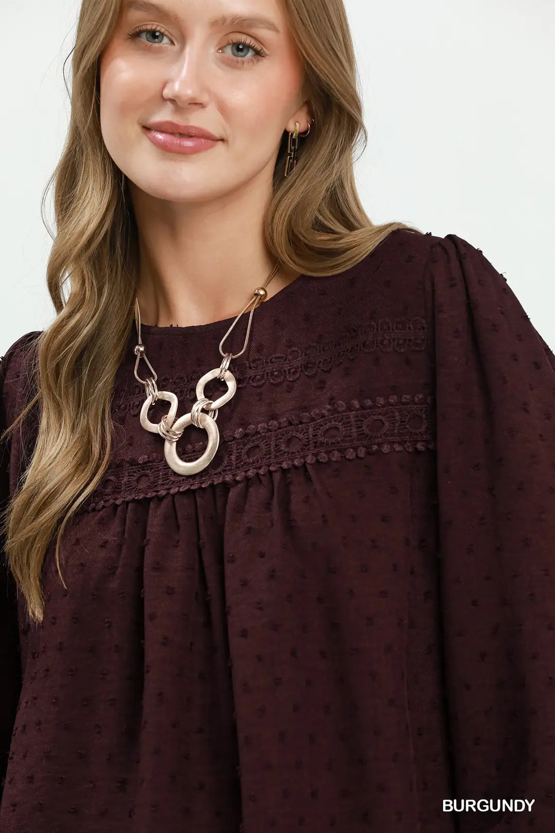 Swiss Dot Lace Yoke Peasant Blouse