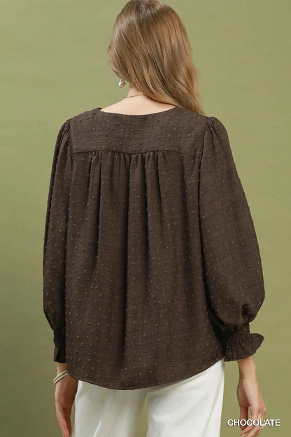 Swiss Dot Lace Yoke Peasant Blouse