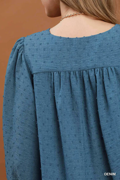 Swiss Dot Lace Yoke Peasant Blouse