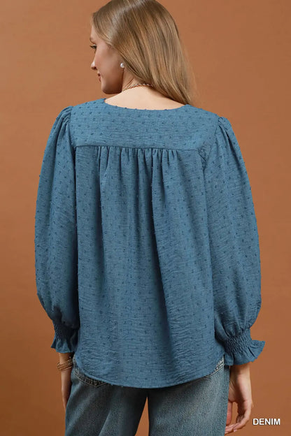 Swiss Dot Lace Yoke Peasant Blouse