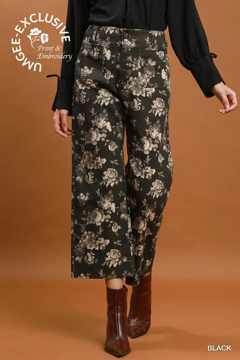 Floral Print Wide Leg Cropped Pant