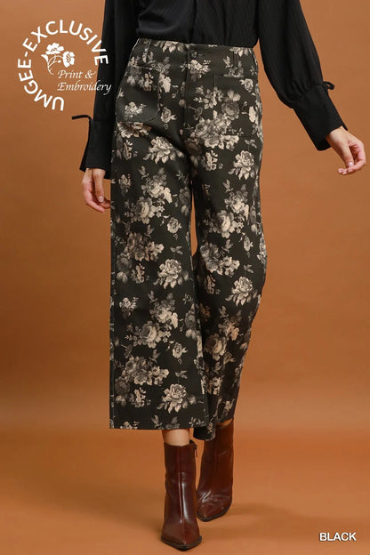 Floral Print Wide Leg Cropped Pant