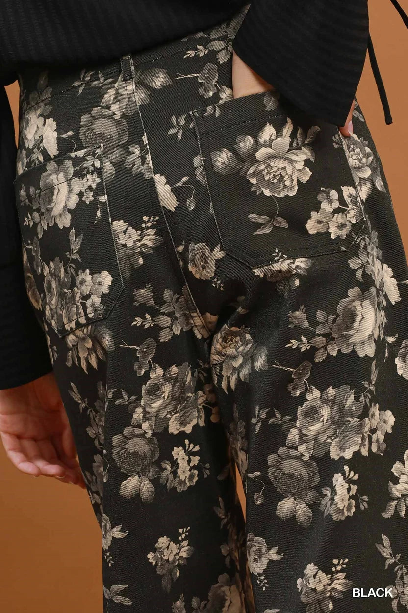 Floral Print Wide Leg Cropped Pant